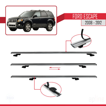 Compatible avec Ford Escape 2008-2012 BASIC Model Barres de Toit Railing Porte-Bagages de Voiture Gris Aluminium 2 Barres