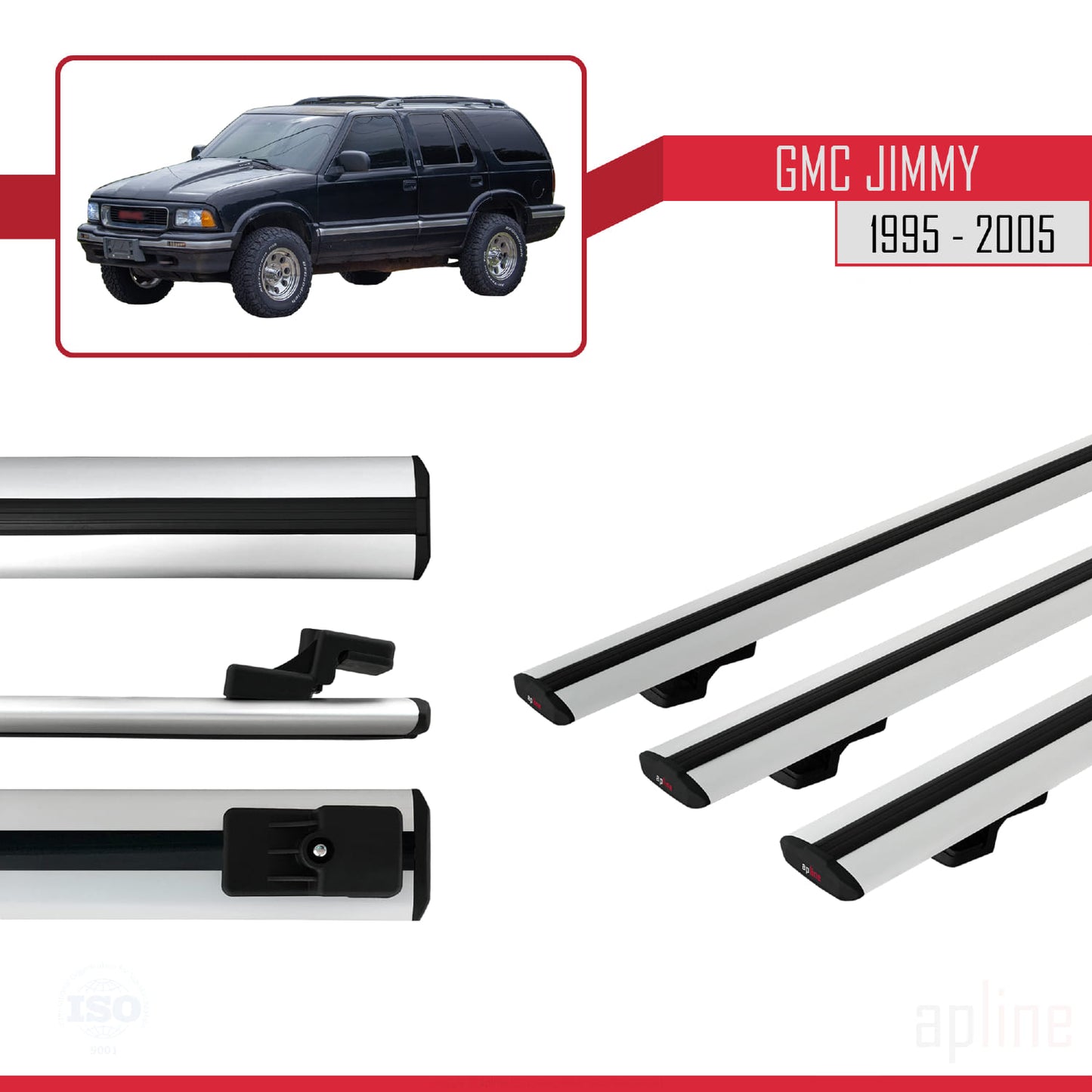 Compatible avec GMC Jimmy 1995-2005 BASIC Model Barres de Toit Railing Porte-Bagages de Voiture Gris Aluminium 3 Barres
