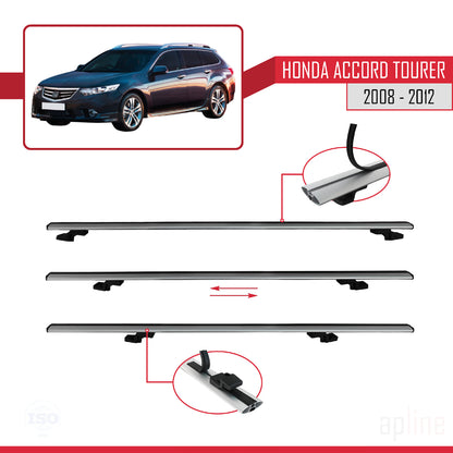 Compatible avec Honda Accord Tourer 2008-2012 BASIC Model Barres de Toit Railing Porte-Bagages de Voiture Gris Aluminium 3 Barres