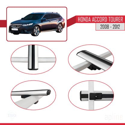 Compatible avec Honda Accord Tourer 2008-2012 BASIC Model Barres de Toit Railing Porte-Bagages de Voiture Gris Aluminium 2 Barres