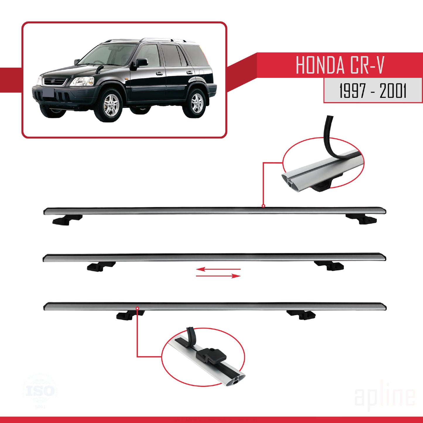 Compatible avec Honda CR-V 1997-2001 BASIC Model Barres de Toit Railing Porte-Bagages de Voiture Gris Aluminium 2 Barres