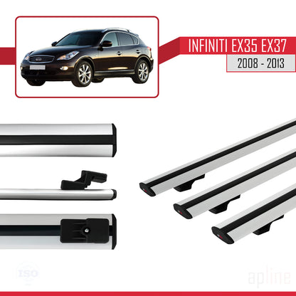 Compatible avec Infiniti EX35 EX37 2008-2013 BASIC Model Barres de Toit Railing Porte-Bagages de Voiture Gris Aluminium 3 Barres