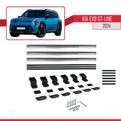 Compatible avec KIA EV9 GT-LINE 2024-2025 BASIC Model Barres de Toit Railing Porte-Bagages de Voiture Gris Aluminium 3 Barres