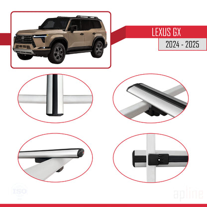 Compatible with Lexus GX 2024-2025 BASIC Model Car Roof Rack Cross Bar Grey Aluminium 2 Bars