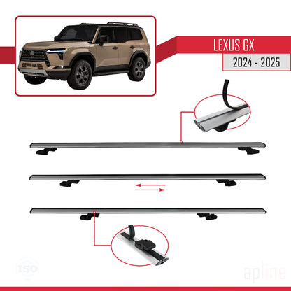 Compatible with Lexus GX 2024-2025 BASIC Model Car Roof Rack Cross Bar Grey Aluminium 2 Bars