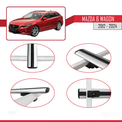 Compatible avec Mazda 6 Wagon 2012-2024 BASIC Model Barres de Toit Railing Porte-Bagages de Voiture Gris Aluminium 3 Barres