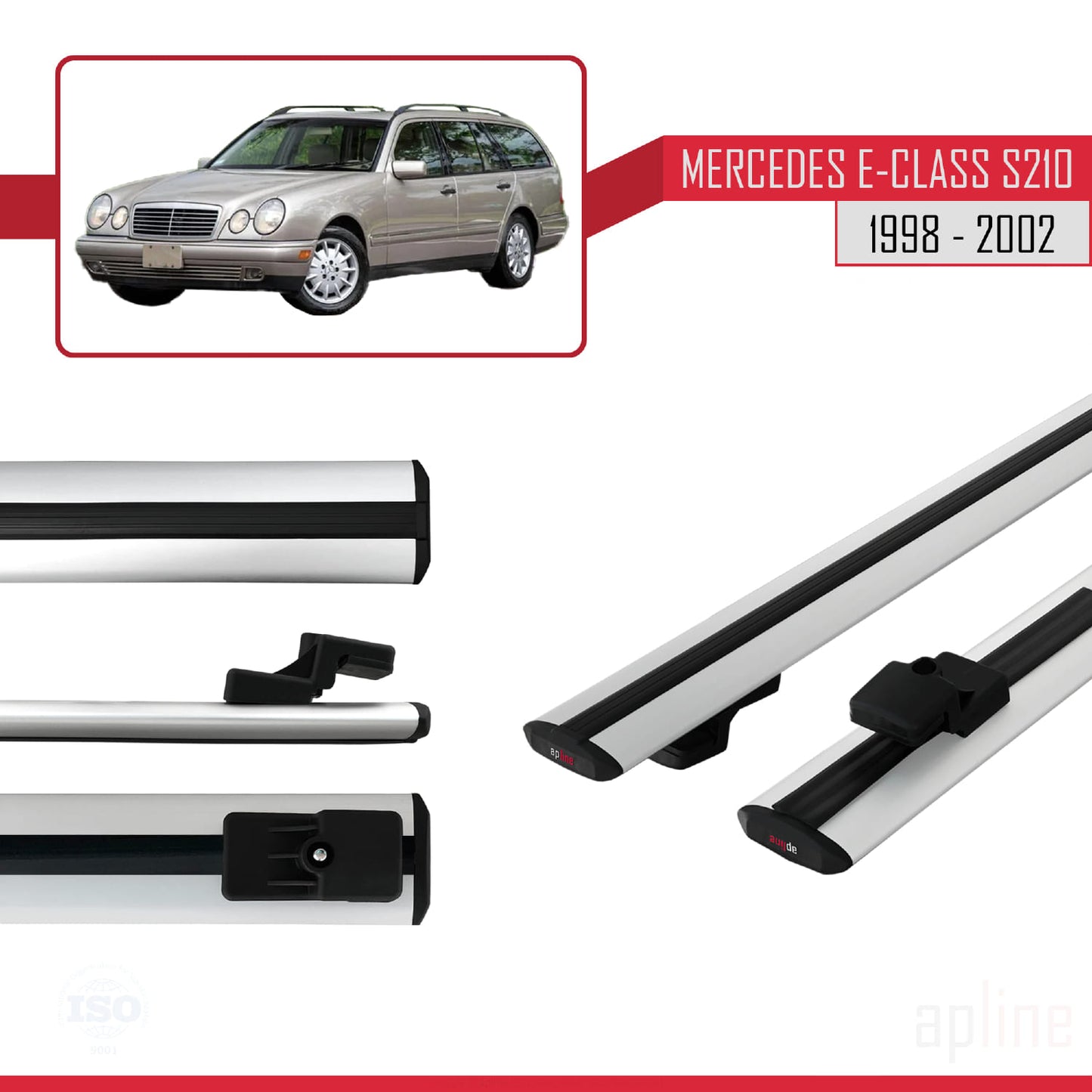 Compatible avec Mercedes E Class S210 Wagon 1998-2002 BASIC Model Barres de Toit Railing Porte-Bagages de Voiture Gris Aluminium 2 Barres