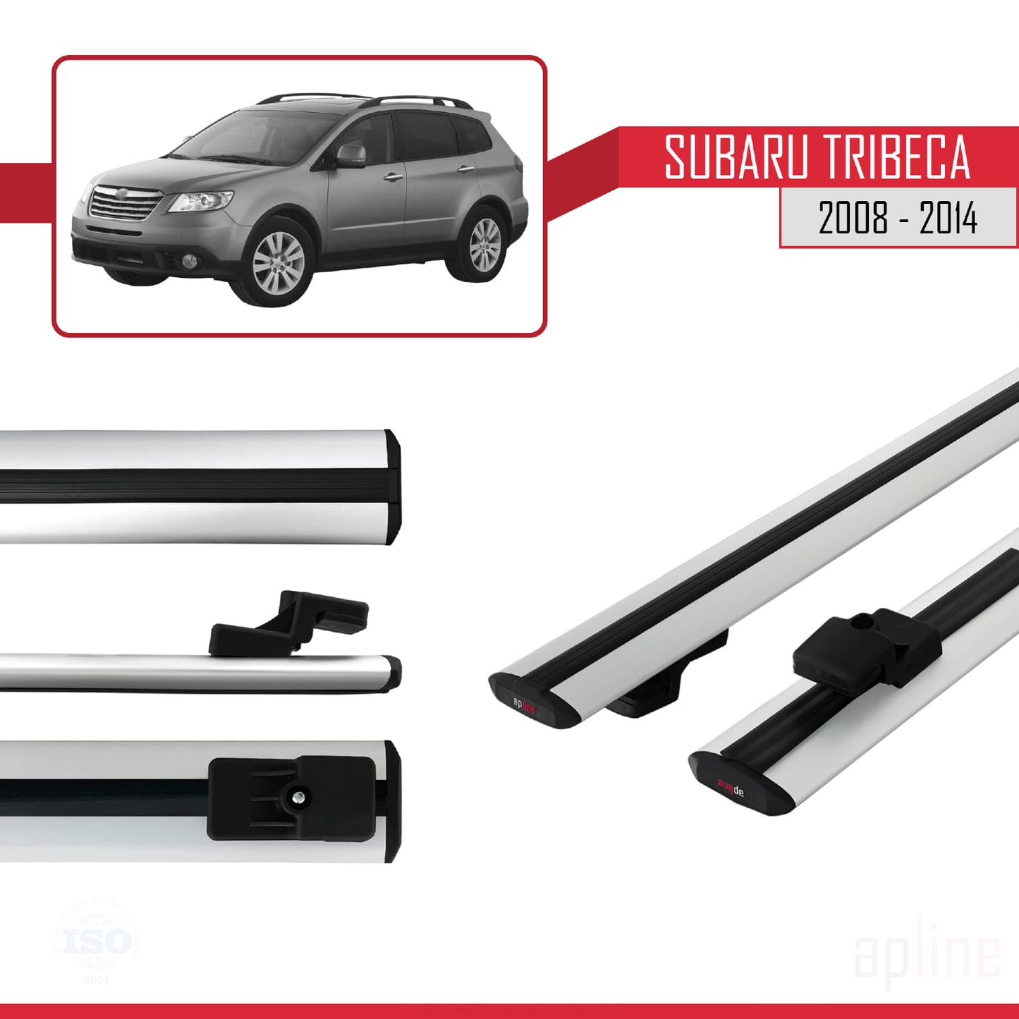Compatible avec Subaru Tribeca 2008-2014 BASIC Model Barres de Toit Railing Porte-Bagages de Voiture Gris Aluminium 2 Barres