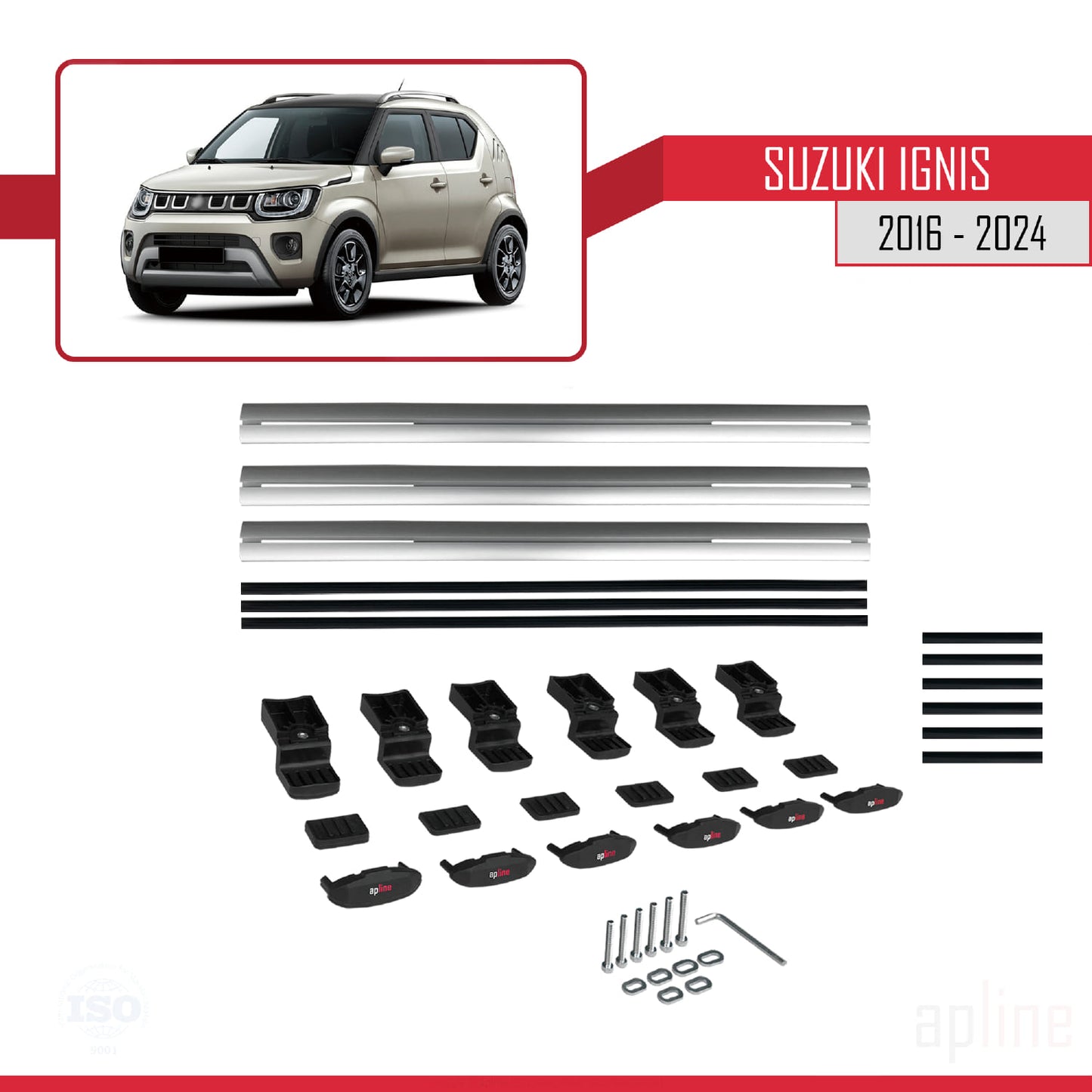 Compatible avec Suzuki Ignis 2016-2024 BASIC Model Barres de Toit Railing Porte-Bagages de Voiture Gris Aluminium 3 Barres