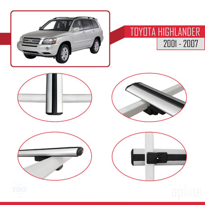 Compatible avec Toyota Highlander 2001-2007 BASIC Model Barres de Toit Railing Porte-Bagages de Voiture Gris Aluminium 4 Barres