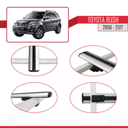 Compatible avec Toyota Rush 2006-2017 BASIC Model Barres de Toit Railing Porte-Bagages de Voiture Gris Aluminium 3 Barres