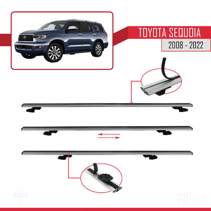 Compatible avec Toyota Sequoia 2008-2022 BASIC Model Barres de Toit Railing Porte-Bagages de Voiture Gris Aluminium 4 Barres