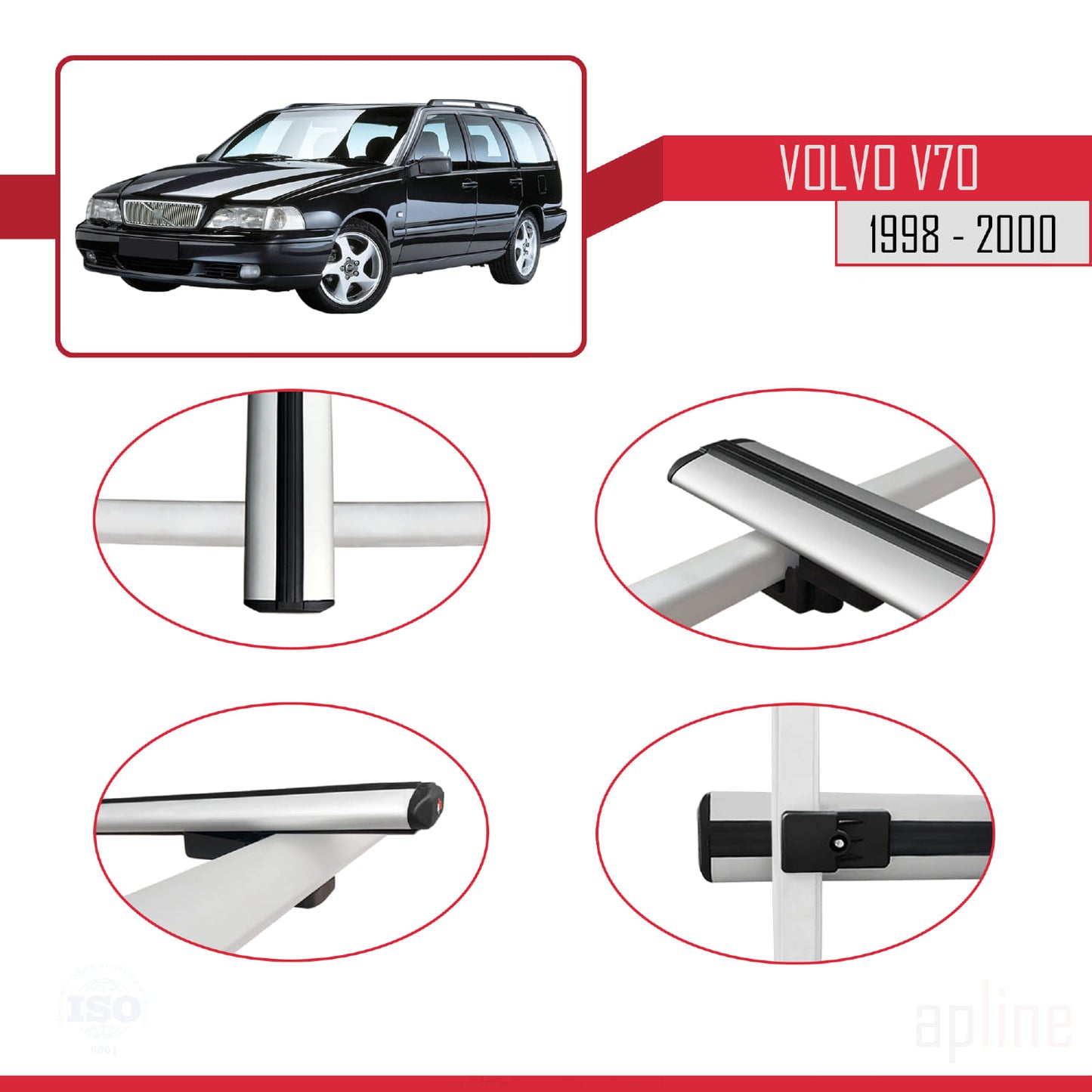 Compatible avec Volvo V70 1998-2000 BASIC Model Barres de Toit Railing Porte-Bagages de Voiture Gris Aluminium 3 Barres