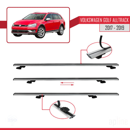 Compatible avec VW Golf Alltrack Mk7 2017-2019 BASIC Model Barres de Toit Railing Porte-Bagages de Voiture Gris Aluminium 2 Barres