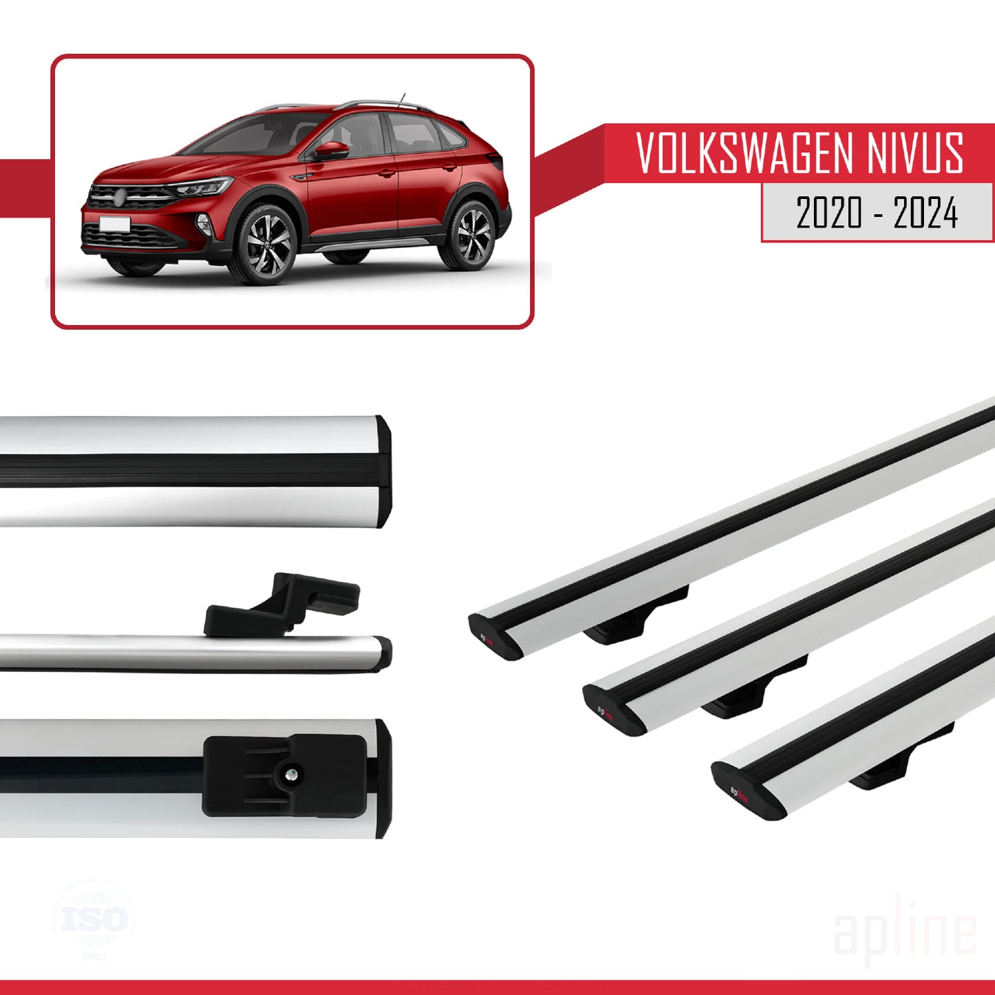 Compatible avec VW Nivus 2020-2024 BASIC Model Barres de Toit Railing Porte-Bagages de Voiture Gris Aluminium 3 Barres