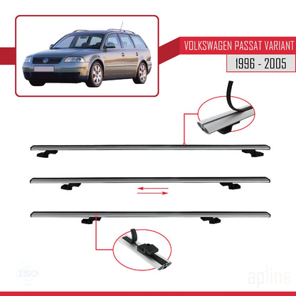 Compatible avec VW Passat B5 Variant 1996-2005 BASIC Model Barres de Toit Railing Porte-Bagages de Voiture Gris Aluminium 3 Barres