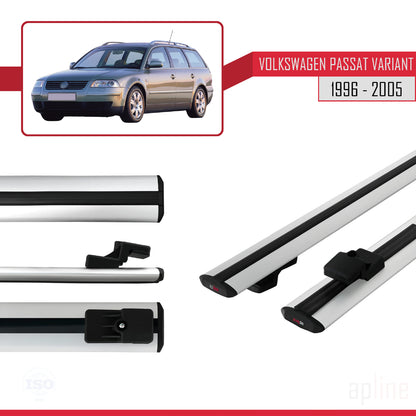 Compatible avec VW Passat B5 Variant 1996-2005 BASIC Model Barres de Toit Railing Porte-Bagages de Voiture Gris Aluminium 2 Barres