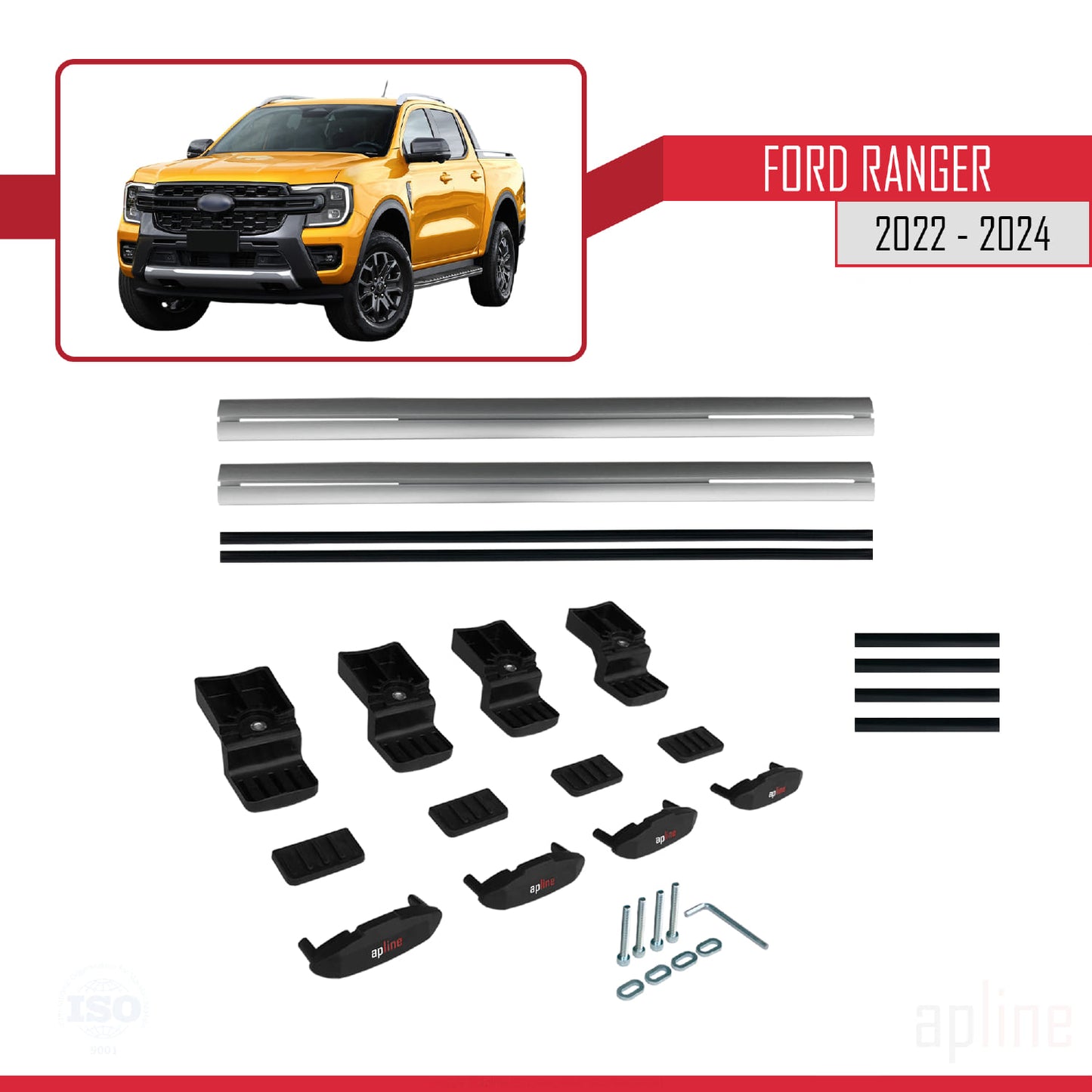 Compatible avec Ford Ranger (P703) 2022-2024 BASIC Model Barres de Toit Railing Porte-Bagages de Voiture Gris Aluminium 2 Barres