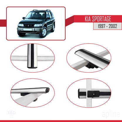 Compatible avec Kia Sportage 1997-2002 BASIC Model Barres de Toit Railing Porte-Bagages de Voiture Gris Aluminium 3 Barres