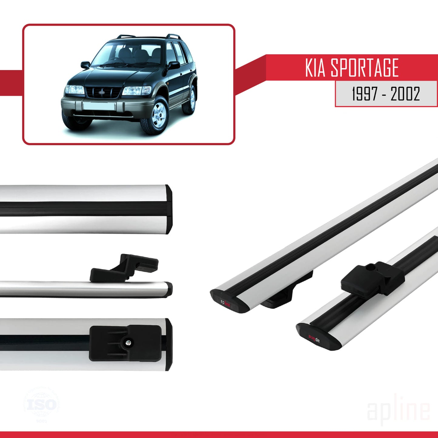 Compatible avec Kia Sportage 1997-2002 BASIC Model Barres de Toit Railing Porte-Bagages de Voiture Gris Aluminium 2 Barres