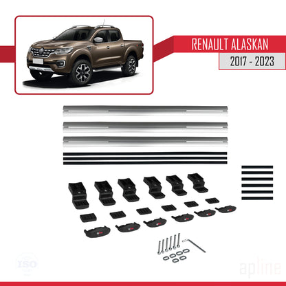 Compatible avec Renault Alaskan 2017-2023 BASIC Model Barres de Toit Railing Porte-Bagages de Voiture Gris Aluminium 3 Barres