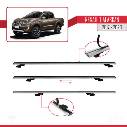 Compatible avec Renault Alaskan 2017-2023 BASIC Model Barres de Toit Railing Porte-Bagages de Voiture Gris Aluminium 2 Barres
