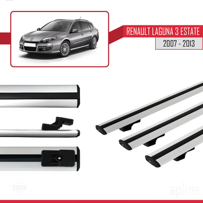 Compatible avec Renault Laguna 3 Estate 2007-2013 BASIC Model Barres de Toit Railing Porte-Bagages de Voiture Gris Aluminium 3 Barres