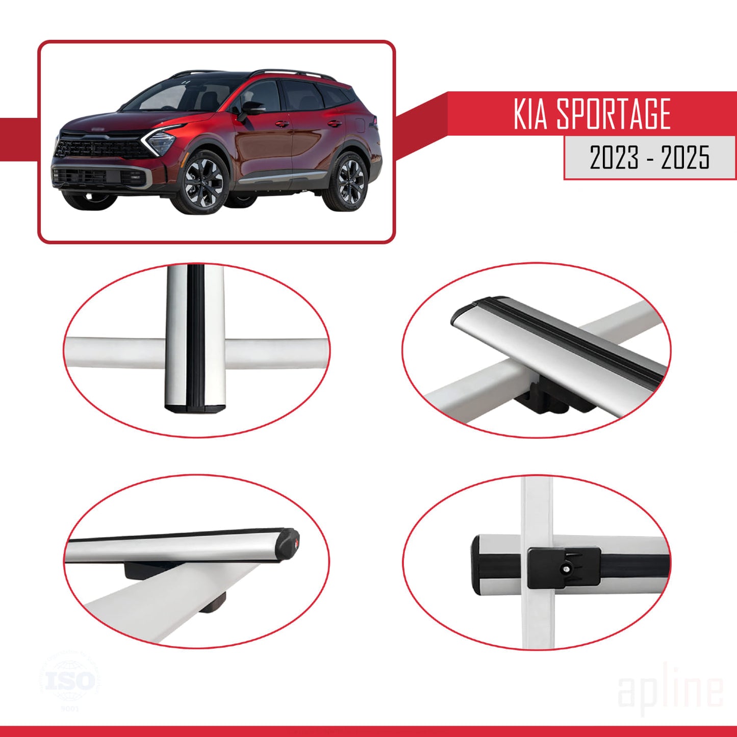 Compatible avec Kia Sportage 2023-2025 BASIC Model Barres de Toit Railing Porte-Bagages de Voiture Gris Aluminium 2 Barres