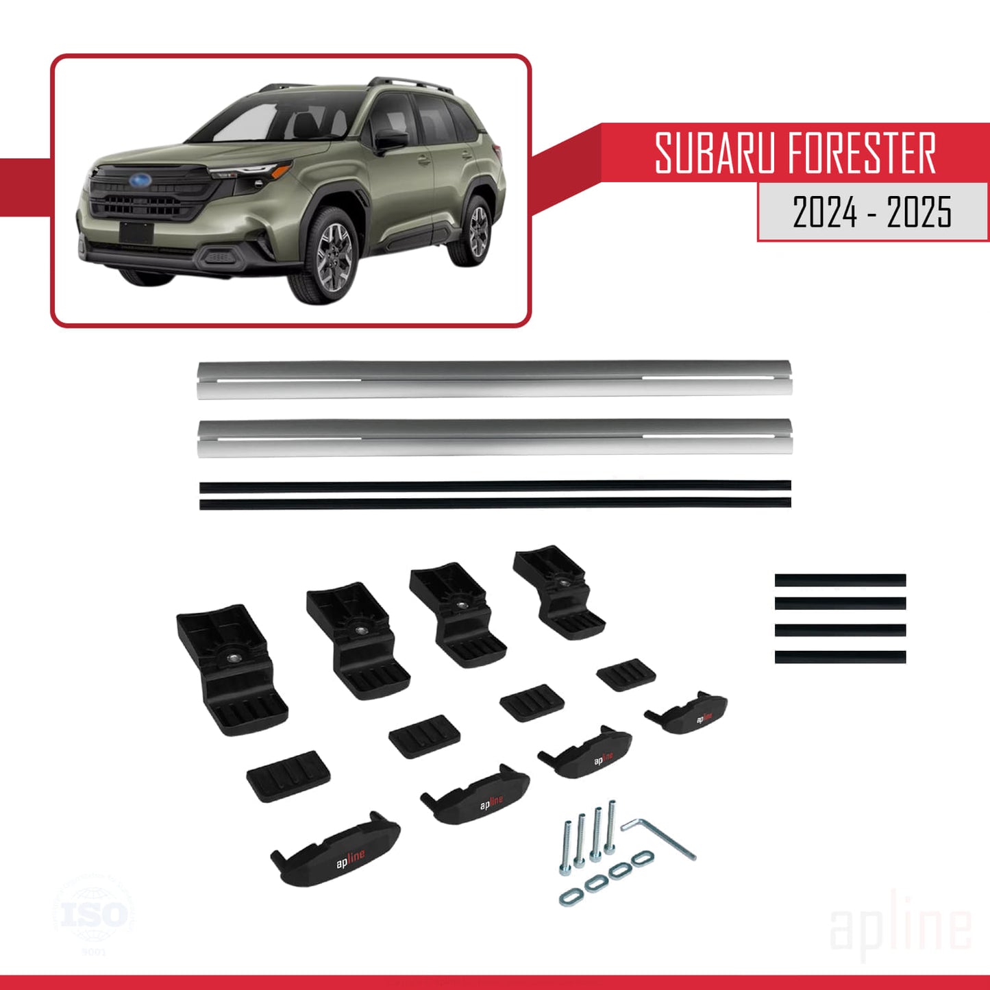 Compatible avec Subaru Forester 2024-2025 BASIC Model Barres de Toit Relevé (Raised Roof) Railing Porte-Bagages de Voiture Gris Aluminium 2 Barres