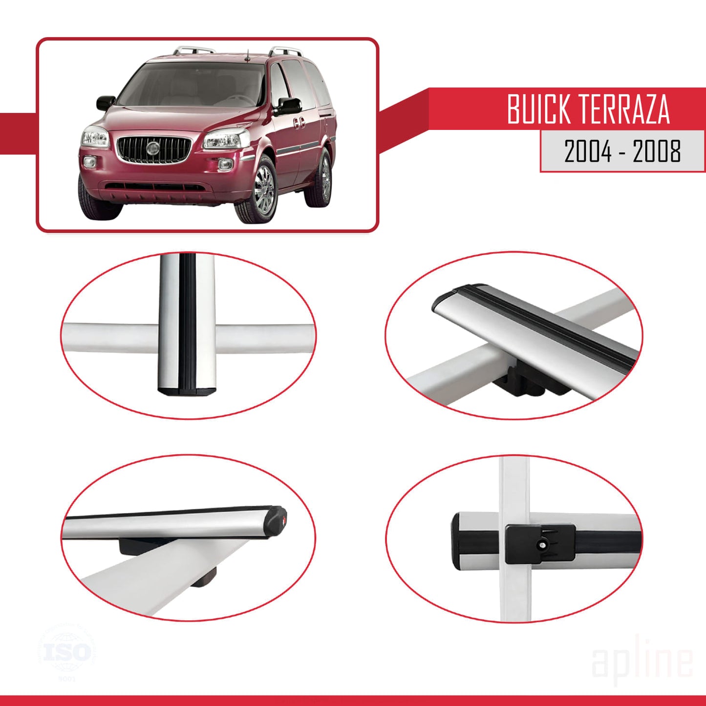 Compatible avec Buick Terraza CXL 2004-2008 BASIC Model Barres de Toit Railing Porte-Bagages de Voiture Gris Aluminium 3 Barres