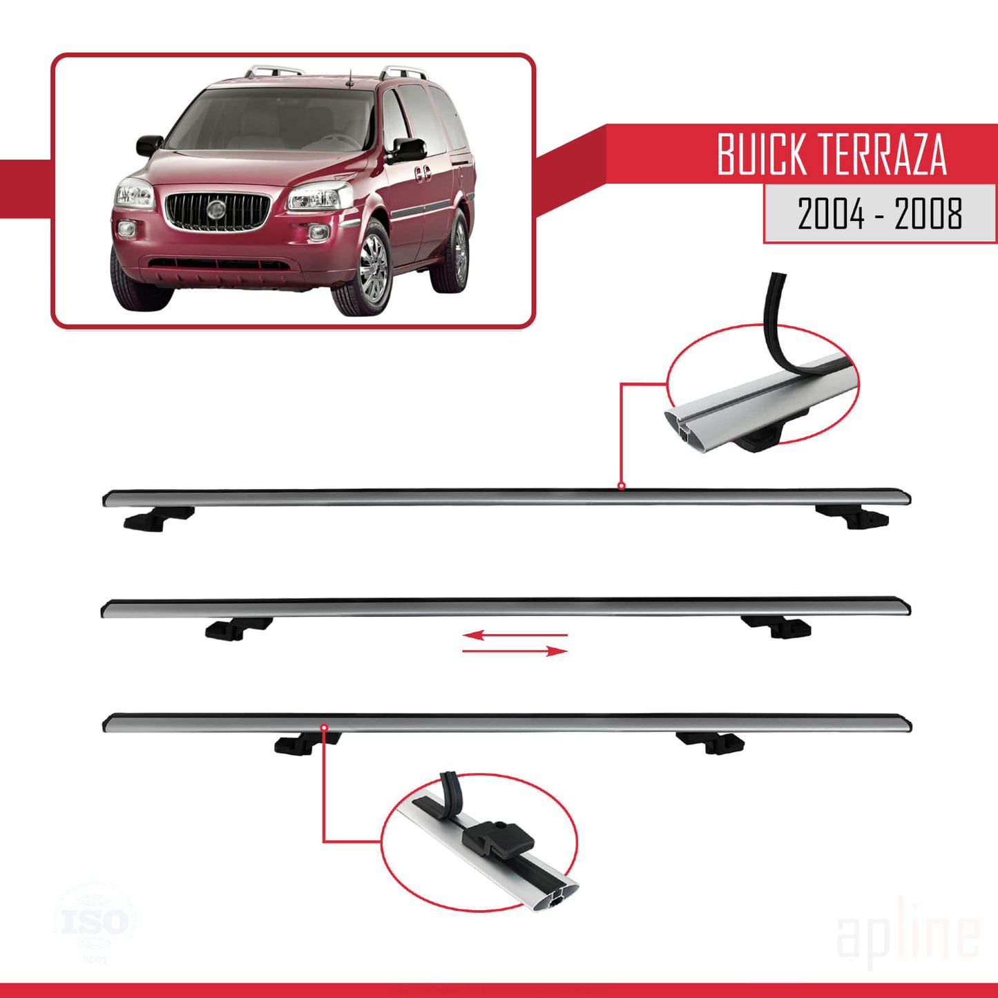 Compatible avec Buick Terraza CXL 2004-2008 BASIC Model Barres de Toit Railing Porte-Bagages de Voiture Gris Aluminium 3 Barres