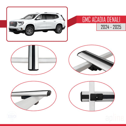 Compatible avec GMC Acadia Denali 2024-2025 BASIC Model Barres de Toit Railing Porte-Bagages de Voiture Gris Aluminium 2 Barres