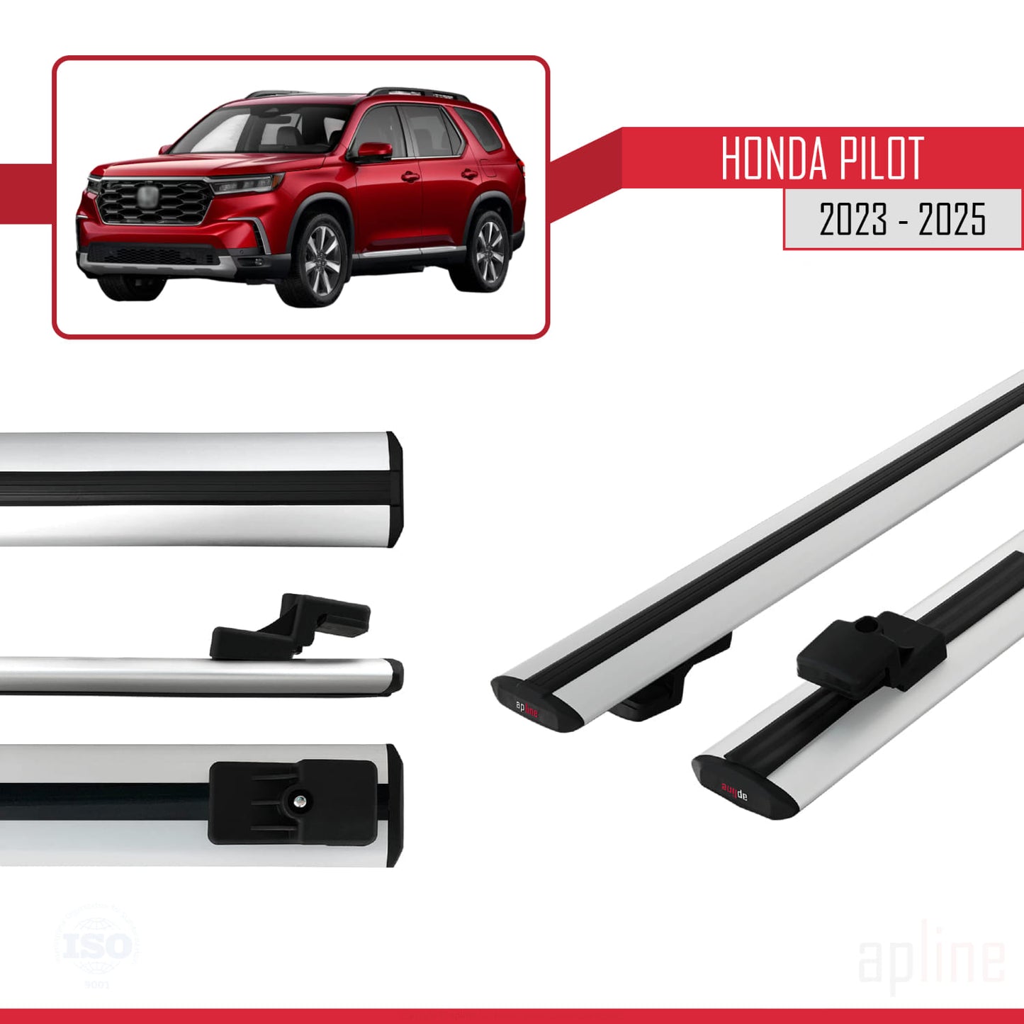 Compatible avec Honda Pilot 2023-2025 BASIC Model Barres de Toit Railing Porte-Bagages de Voiture Gris Aluminium 2 Barres
