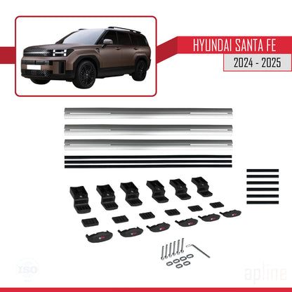 Compatible avec Hyundai Santa Fe 2024-2025 BASIC Model Barres de Toit Railing Porte-Bagages de Voiture Gris Aluminium 3 Barres