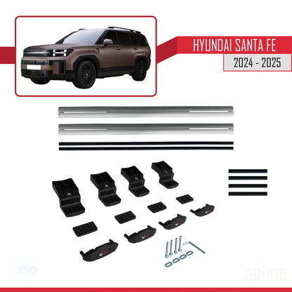 Compatible avec Hyundai Santa Fe 2024-2025 BASIC Model Barres de Toit Railing Porte-Bagages de Voiture Gris Aluminium 2 Barres