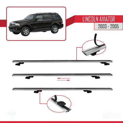 Compatible avec Lincoln Aviator 2003-2005 BASIC Model Barres de Toit Railing Porte-Bagages de Voiture Gris Aluminium 2 Barres