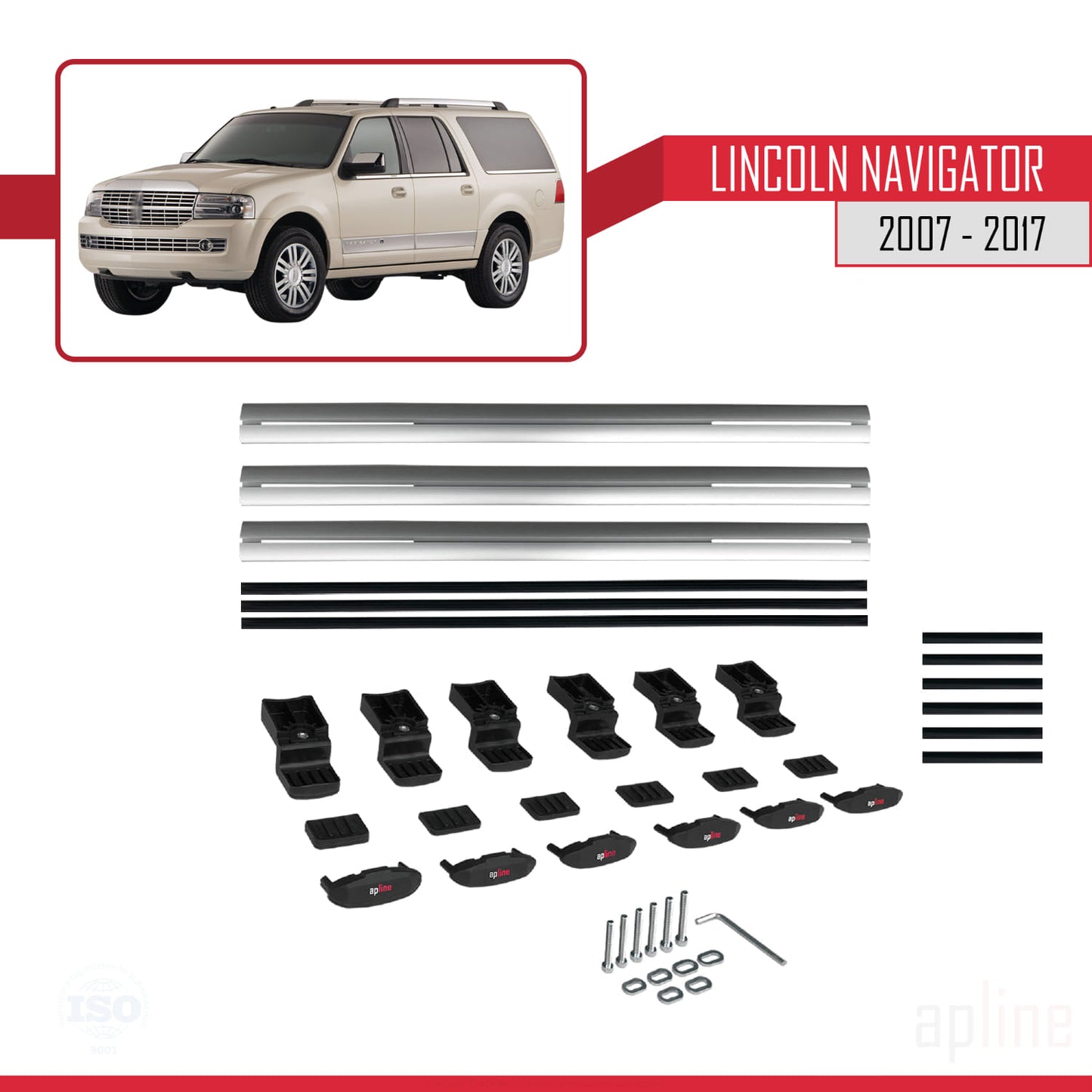 Compatible avec Lincoln Navigator 2007-2017 BASIC Model Barres de Toit Railing Porte-Bagages de Voiture Gris Aluminium 3 Barres