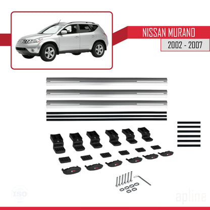Compatible with Nissan Murano 2002-2007 BASIC Model Car Roof Rack Cross Bar Grey Aluminium 3 Bars