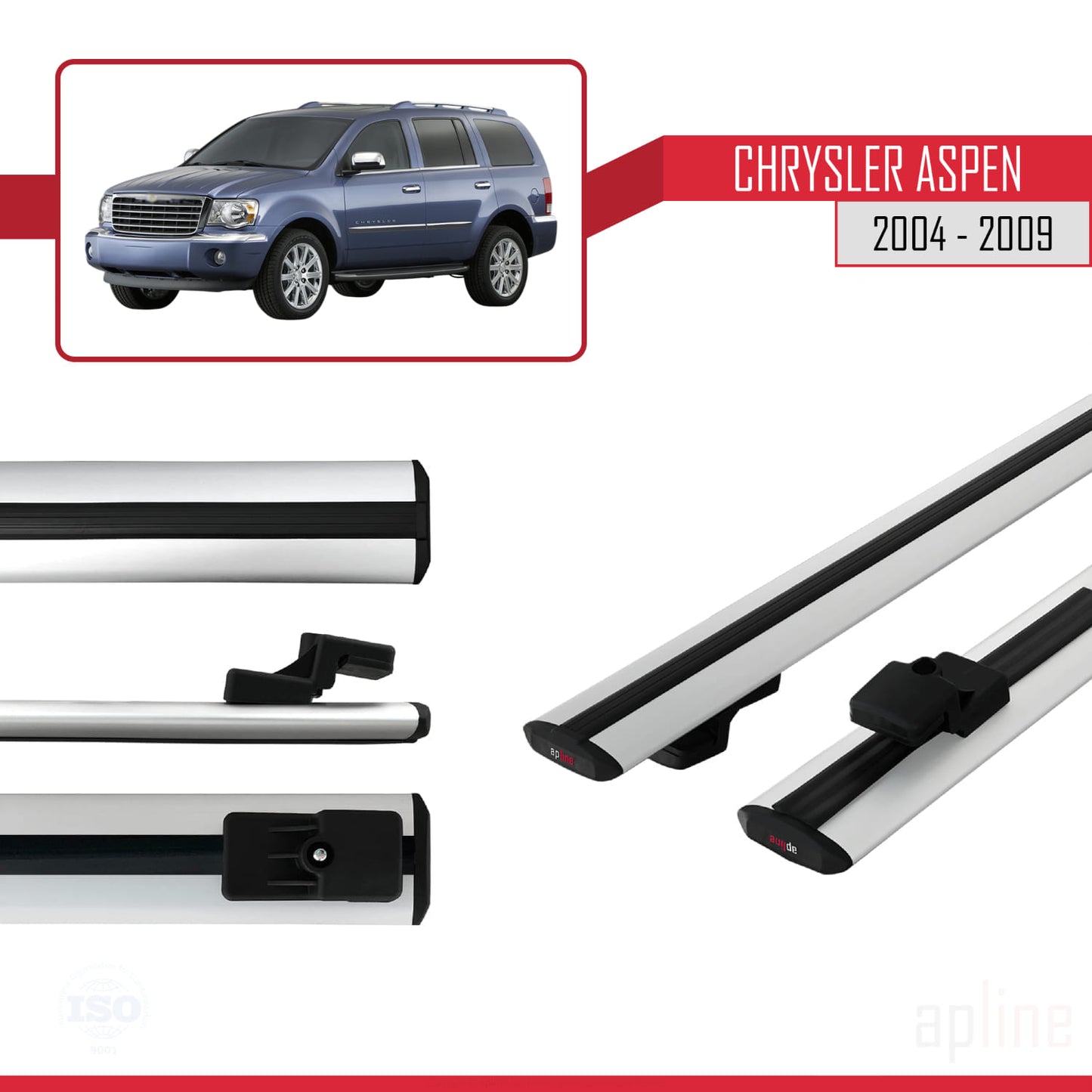 Compatible with Chrysler Aspen 2004-2009 BASIC Model Car Roof Rack Cross Bar Grey Aluminium 2 Bars