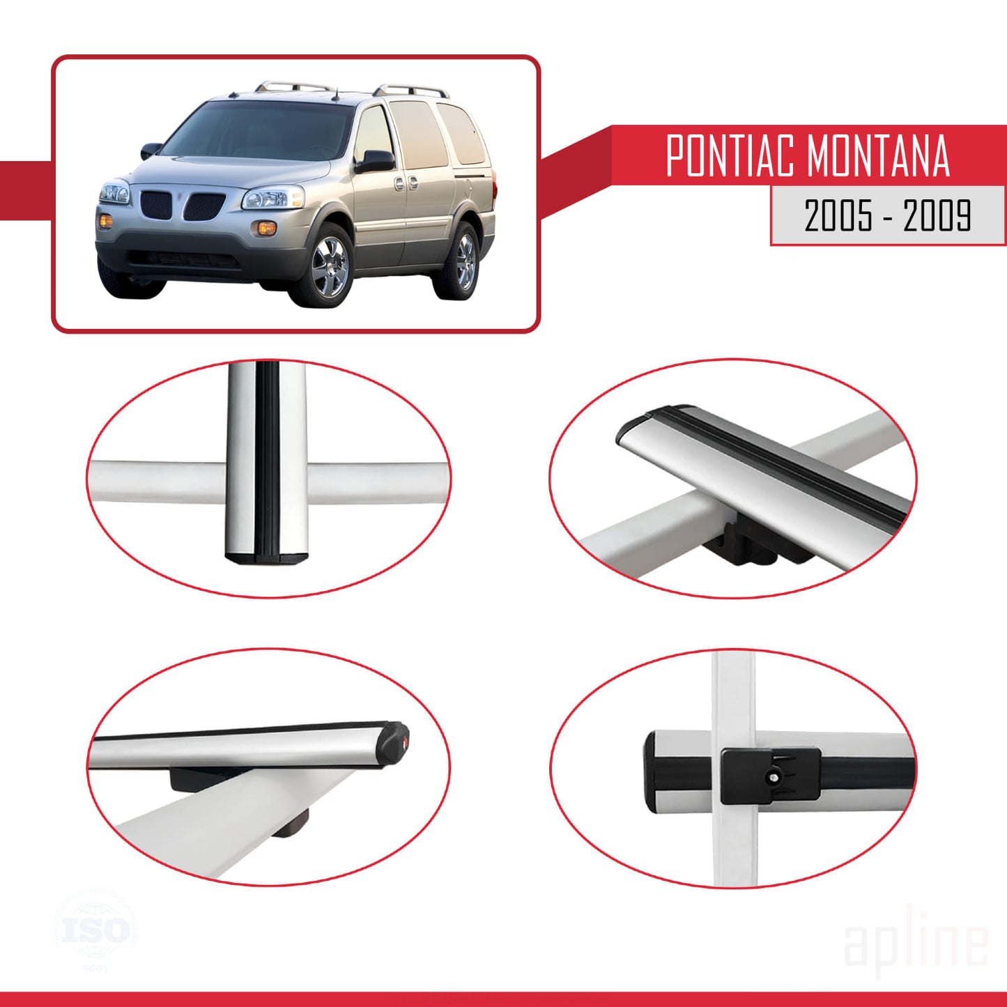 Compatible avec Pontiac Montana 2005-2009 BASIC Model Barres de Toit Railing Porte-Bagages de Voiture Gris Aluminium 2 Barres