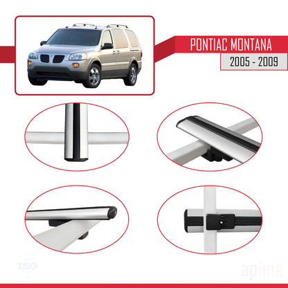 Compatible avec Pontiac Montana 2005-2009 BASIC Model Barres de Toit Railing Porte-Bagages de Voiture Gris Aluminium 2 Barres