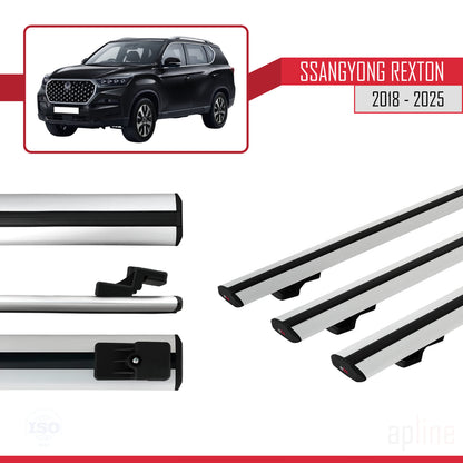 Compatible with SsangYong Rexton 2018-2025 BASIC Model Car Roof Rack Cross Bar Grey Aluminium 3 Bars