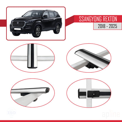 Compatible with SsangYong Rexton 2018-2025 BASIC Model Car Roof Rack Cross Bar Grey Aluminium 3 Bars