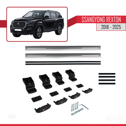 Compatible with SsangYong Rexton 2018-2025 BASIC Model Car Roof Rack Cross Bar Grey Aluminium 2 Bars