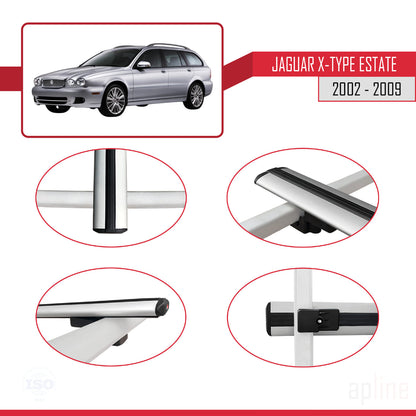 Compatible avec Jaguar X-Type Estate 2002-2009 BASIC Model Barres de Toit Railing Porte-Bagages de Voiture Gris Aluminium 2 Barres
