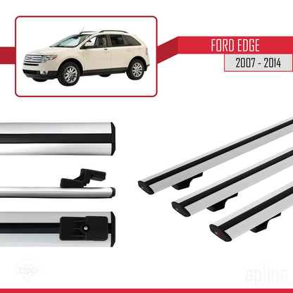 Compatible avec Ford Edge 2007-2014 BASIC Model Barres de Toit Railing Porte-Bagages de Voiture Gris Aluminium 3 Barres