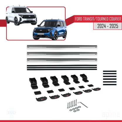 Compatible avec Ford Transit/Tourneo Courier 2024-2025 BASIC Model Barres de Toit Railing Porte-Bagages de Voiture Gris Aluminium 3 Barres