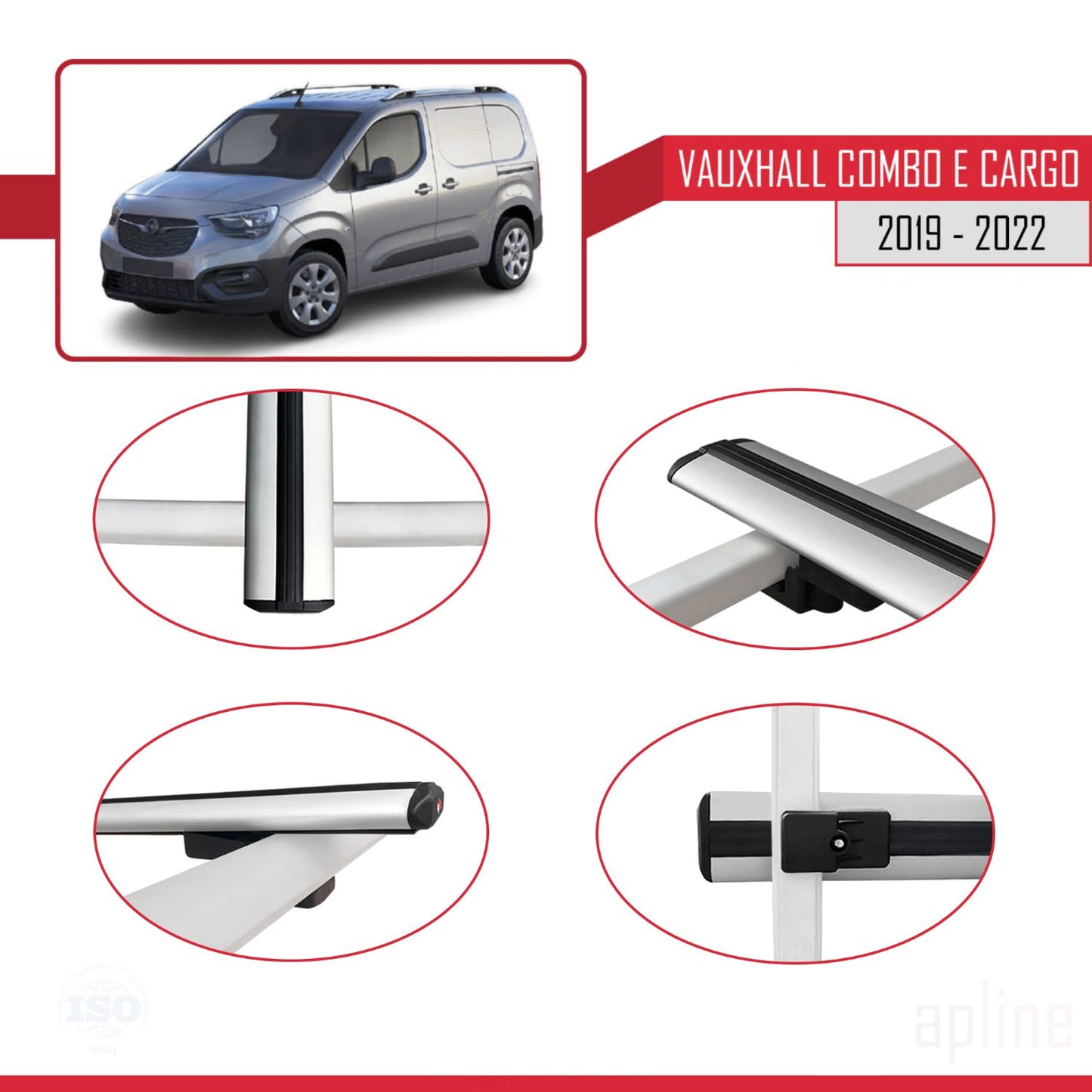 Compatible avec Vauxhall Combo E Cargo 2019-2022 BASIC Model Barres de Toit Railing Porte-Bagages de Voiture Gris Aluminium 3 Barres