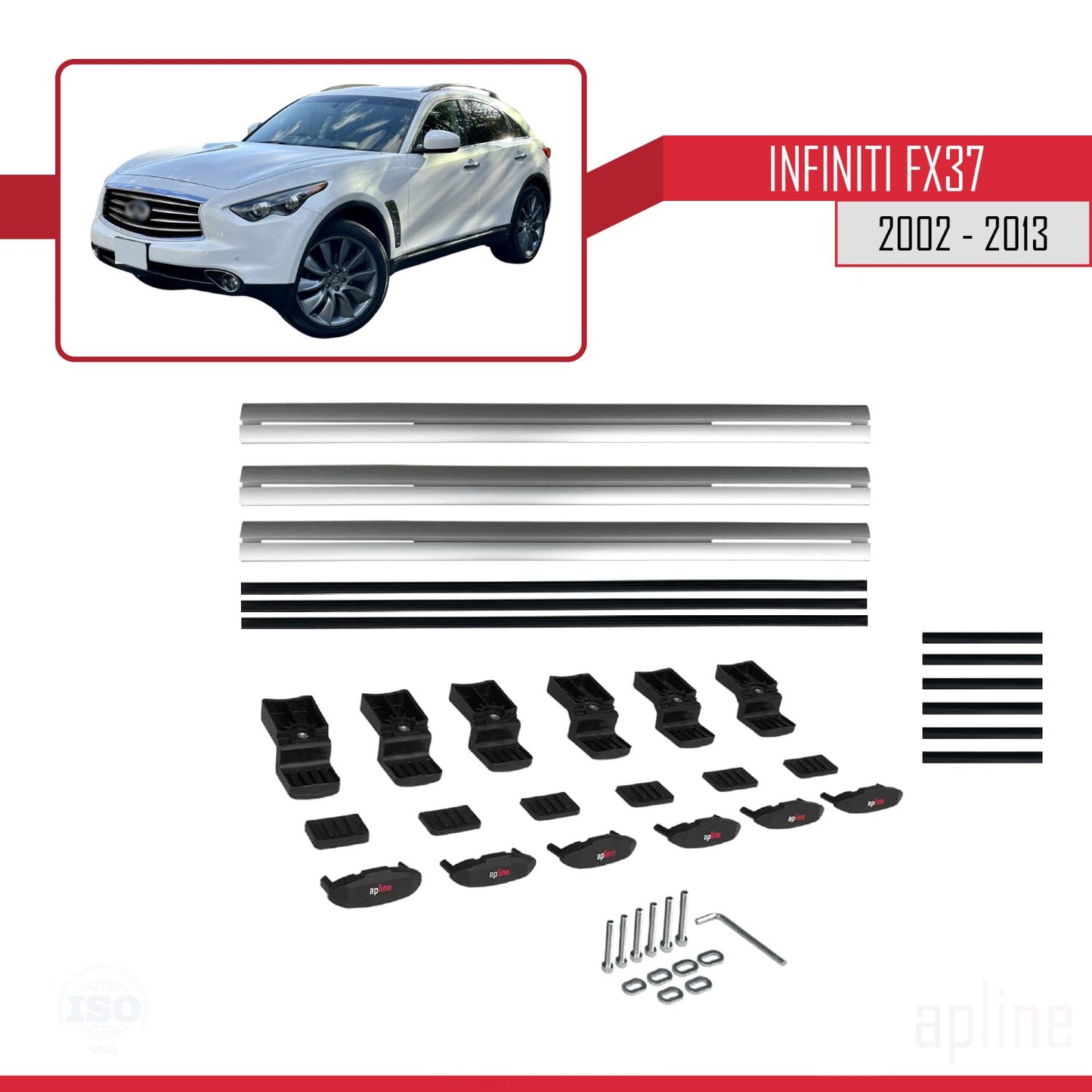 Compatible avec Infiniti FX37 2002-2013 BASIC Model Barres de Toit Railing Porte-Bagages de Voiture Gris Aluminium 3 Barres