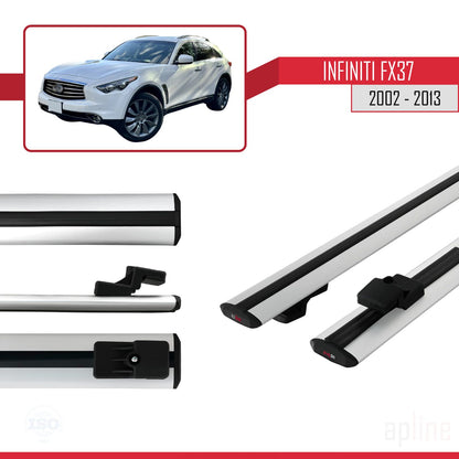 Compatible avec Infiniti FX37 2002-2013 BASIC Model Barres de Toit Railing Porte-Bagages de Voiture Gris Aluminium 2 Barres